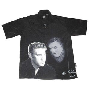 Vintage Elvis Presley Dragonfly Metal Button Double Sided Bowling Shirt Men's XL
